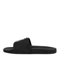 Dolce & Gabbana Black Divers Leather Flats Slides Sandals Beachwear Shoes