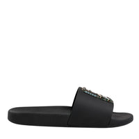 Dolce & Gabbana Black Divers Leather Flats Slides Sandals Beachwear Shoes