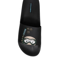 Dolce & Gabbana Black Divers Leather Flats Slides Sandals Beachwear Shoes