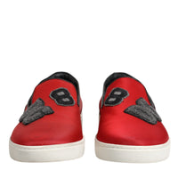 Dolce & Gabbana Red Leather Nylon Low Top Men Sneakers Shoes