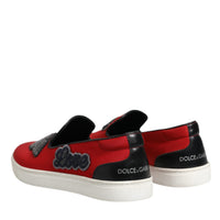 Dolce & Gabbana Red Leather Nylon Low Top Men Sneakers Shoes