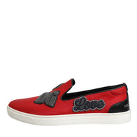 Dolce & Gabbana Red Leather Nylon Low Top Men Sneakers Shoes