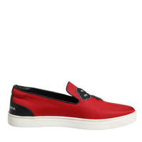 Dolce & Gabbana Red Leather Nylon Low Top Men Sneakers Shoes