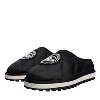 Dolce & Gabbana Black Nylon Quilted Logo Patch Sandals Slides Shoes