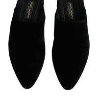 Dolce & Gabbana Black Velvet Slides Flat Slipper Sandals Shoes