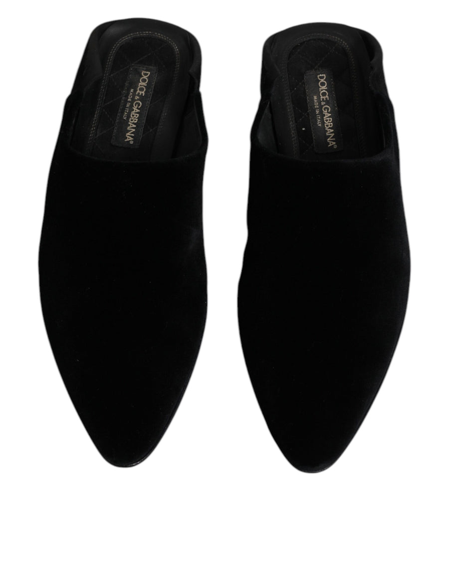 Dolce & Gabbana Black Velvet Slides Flat Slipper Sandals Shoes