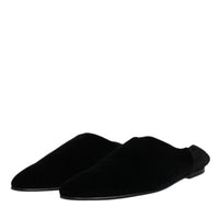 Dolce & Gabbana Black Velvet Slides Flat Slipper Sandals Shoes