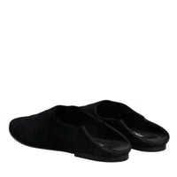 Dolce & Gabbana Black Velvet Slides Flat Slipper Sandals Shoes