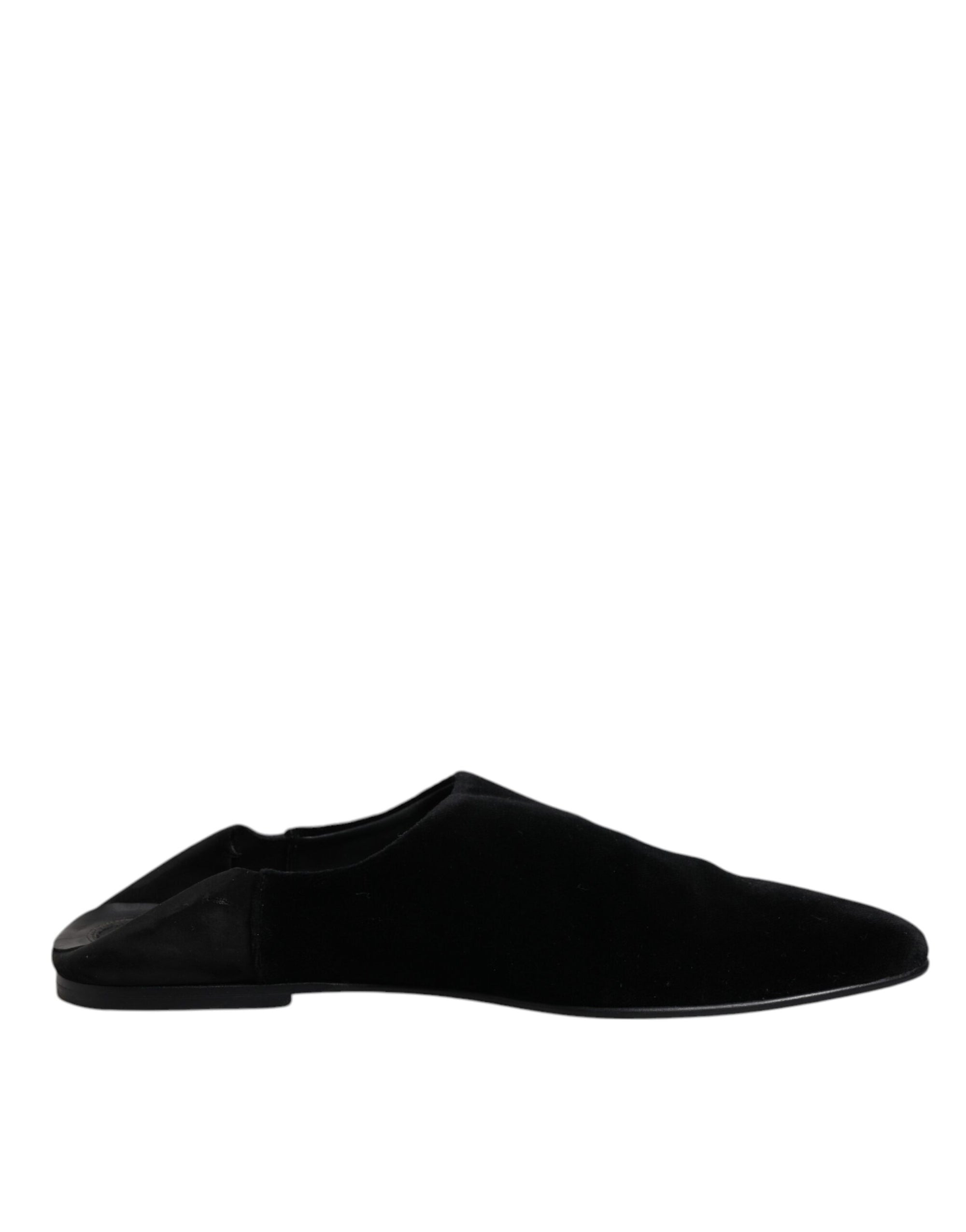 Dolce &amp; Gabbana Black Velvet Slides Flat Slipper Sandals Shoes