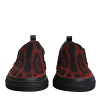 Dolce & Gabbana Red Black Leopard Cotton Men Low Top Sneakers Shoes