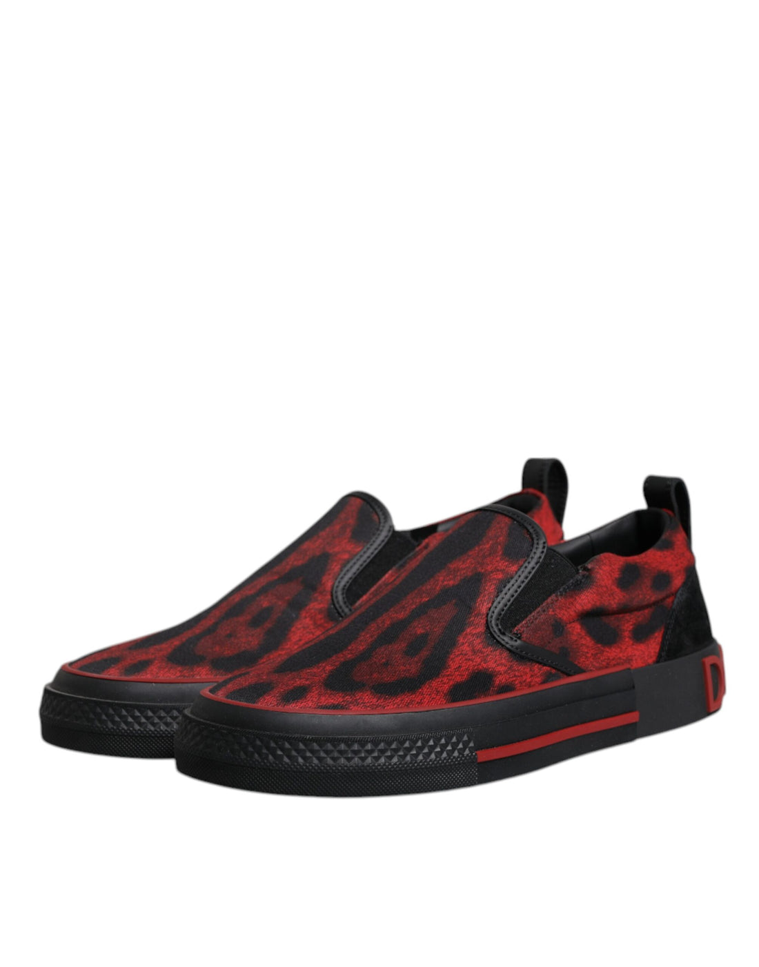 Dolce & Gabbana Red Black Leopard Cotton Men Low Top Sneakers Shoes