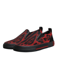 Dolce & Gabbana Red Black Leopard Cotton Men Low Top Sneakers Shoes