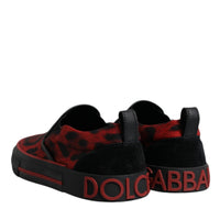 Dolce & Gabbana Red Black Leopard Cotton Men Low Top Sneakers Shoes