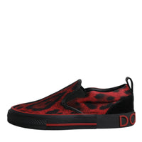 Dolce & Gabbana Red Black Leopard Cotton Men Low Top Sneakers Shoes