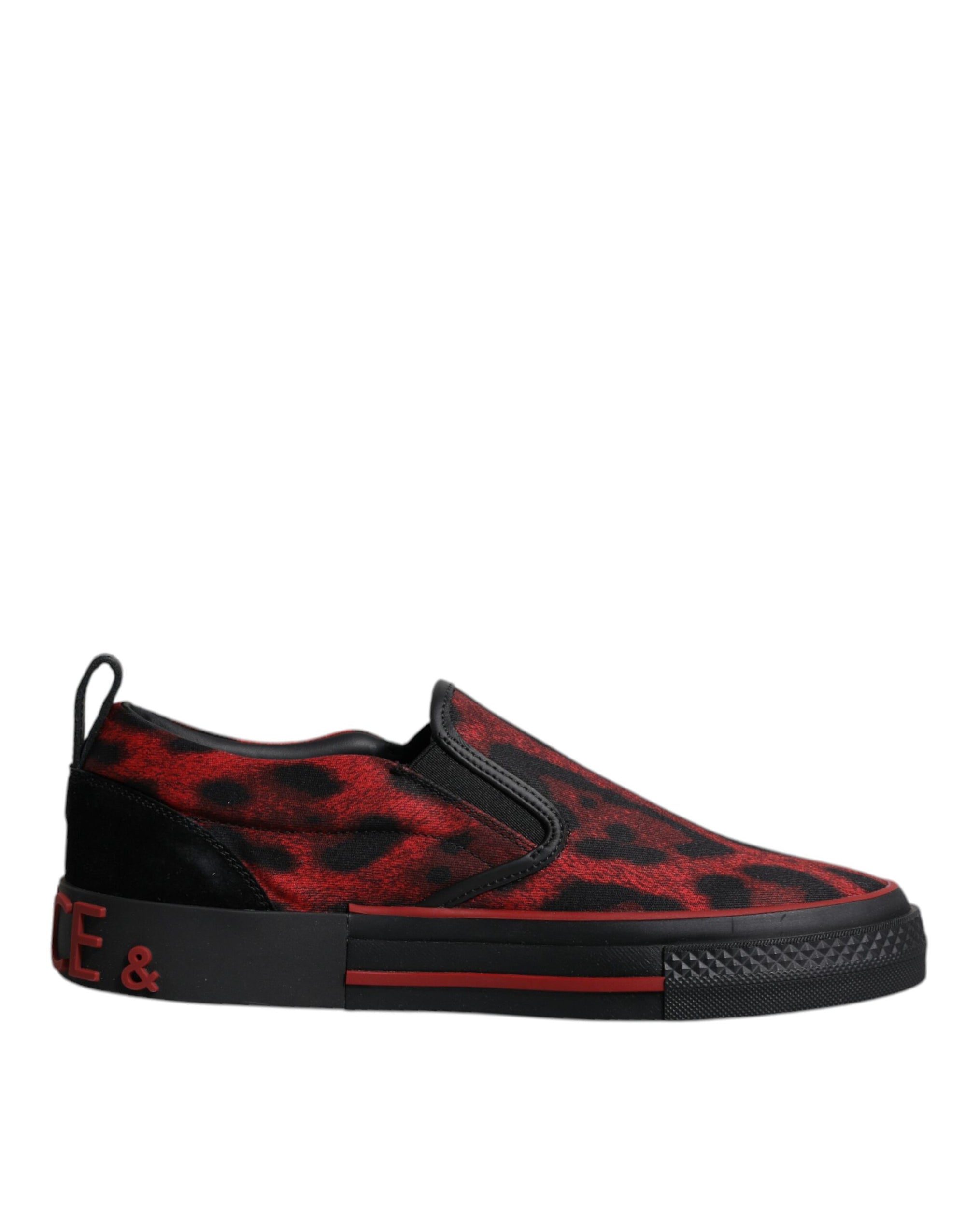 Dolce &amp; Gabbana Red Black Leopard Cotton Men Low Top Sneakers Shoes