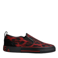 Dolce & Gabbana Red Black Leopard Cotton Men Low Top Sneakers Shoes