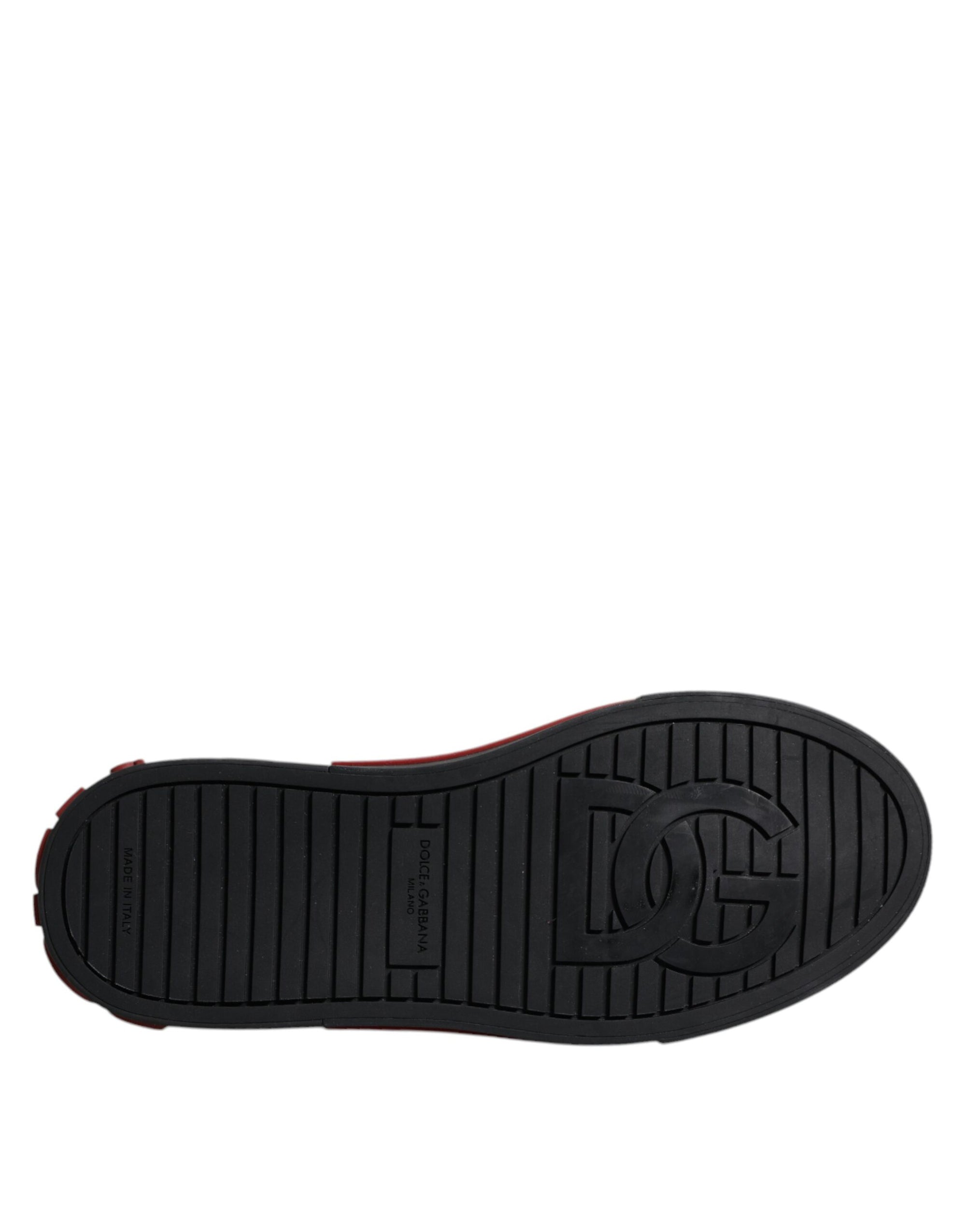 Dolce &amp; Gabbana Red Black Leopard Cotton Men Low Top Sneakers Shoes