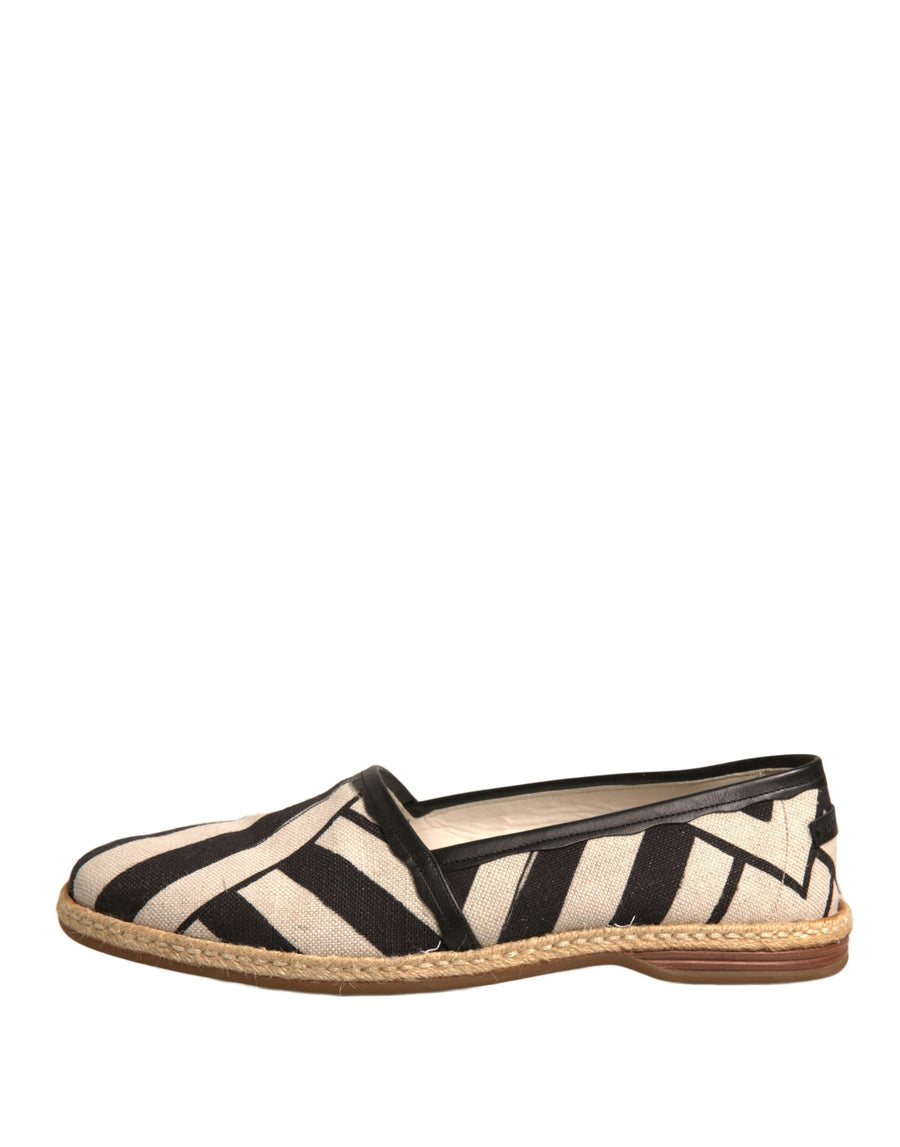 Dolce & Gabbana Black White Stripes Slip On Espadrille Shoes