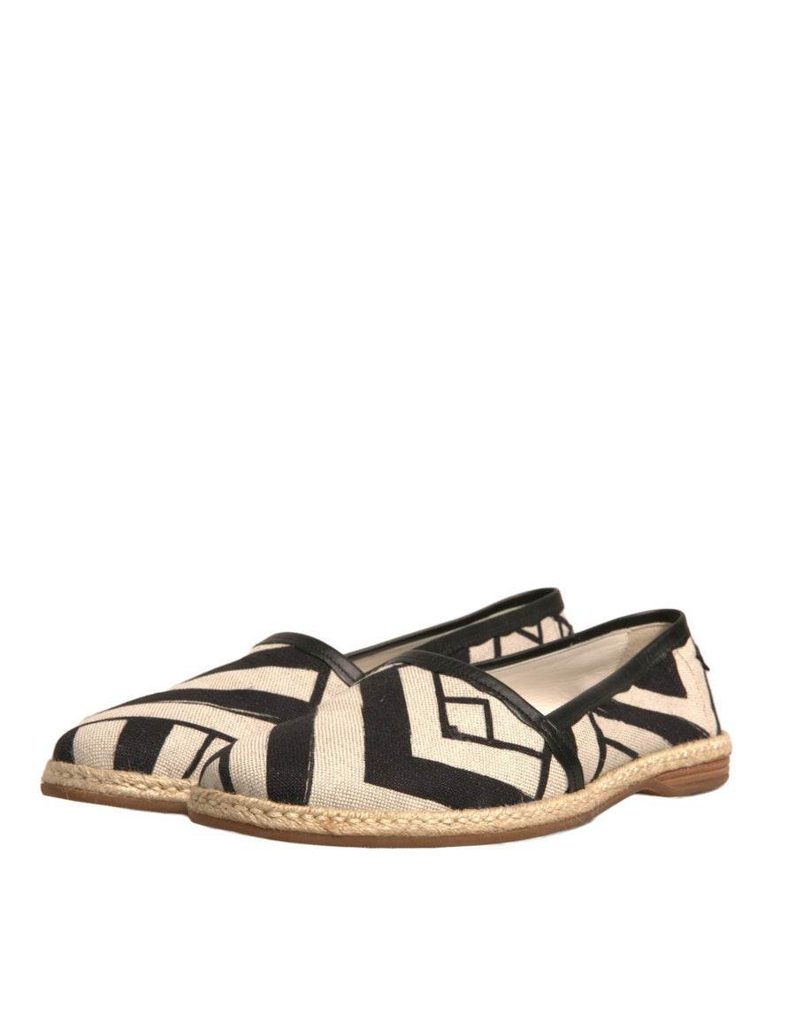 Dolce & Gabbana Black White Stripes Slip On Espadrille Shoes