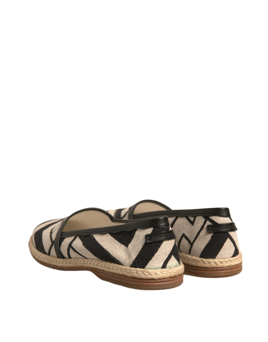 Dolce & Gabbana Black White Stripes Slip On Espadrille Shoes