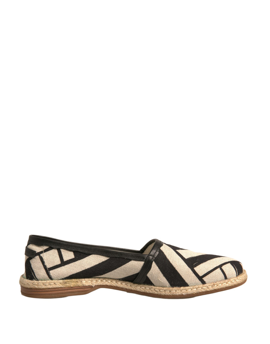 Dolce & Gabbana Black White Stripes Slip On Espadrille Shoes