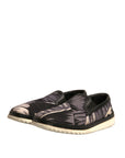 Dolce & Gabbana Black Canvas Tropical Print Slip On Shoes