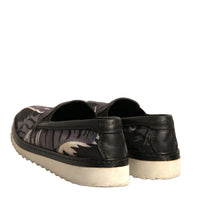 Dolce & Gabbana Black Canvas Tropical Print Slip On Shoes