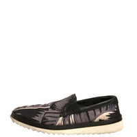 Dolce & Gabbana Black Canvas Tropical Print Slip On Shoes