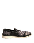 Dolce & Gabbana Black Canvas Tropical Print Slip On Shoes