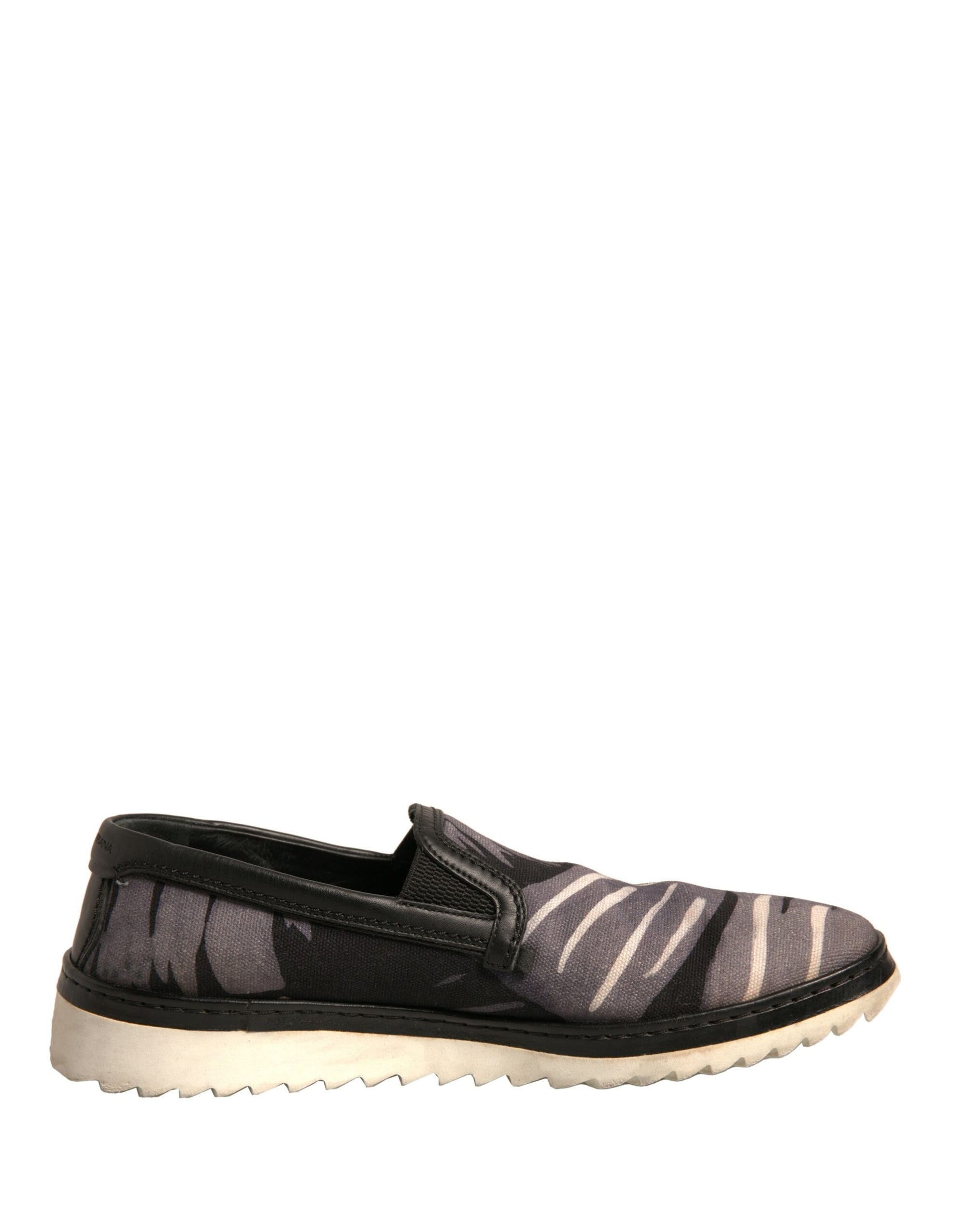 Dolce &amp; Gabbana Black Canvas Tropical Print Slip On Shoes