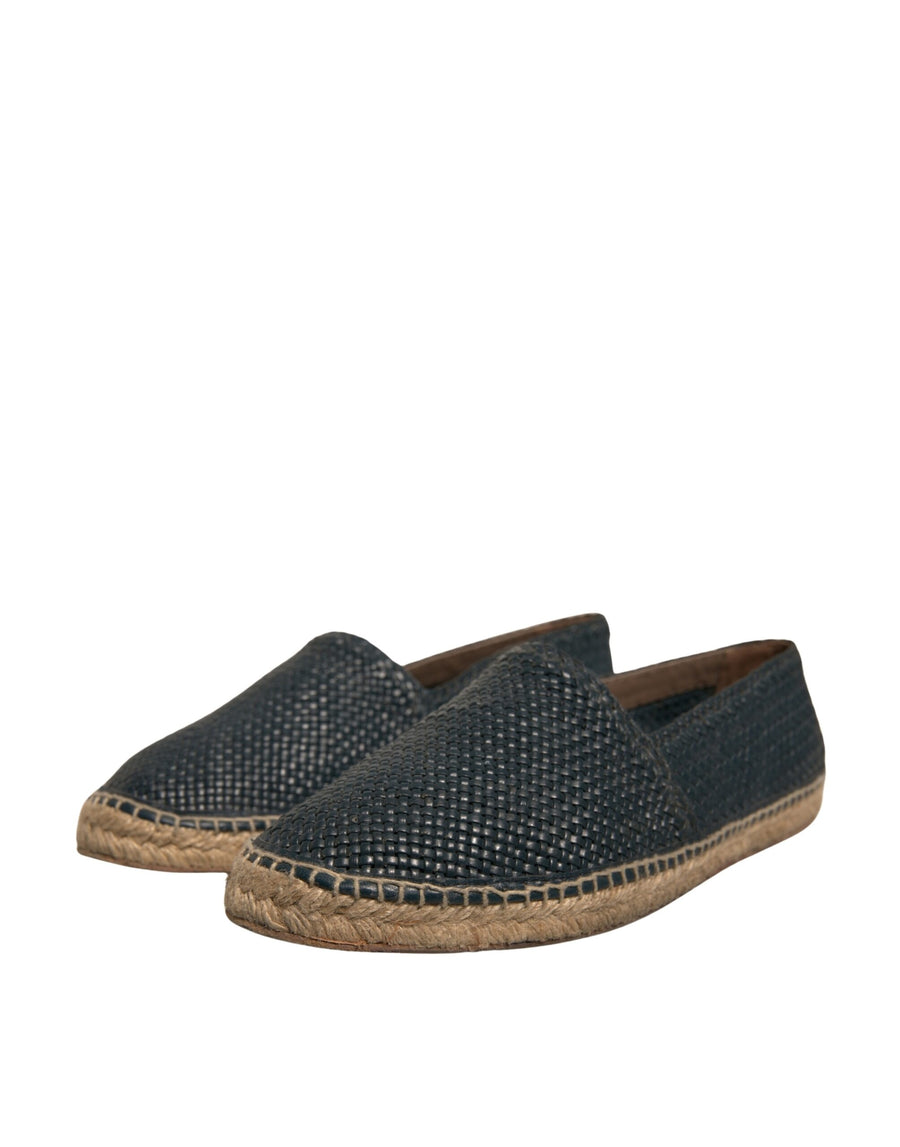 Dolce & Gabbana Blue Woven Leather Buffalo Espadrille Shoes