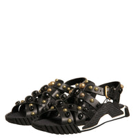 Dolce & Gabbana Black Leather Studded Slides Sandals Shoes