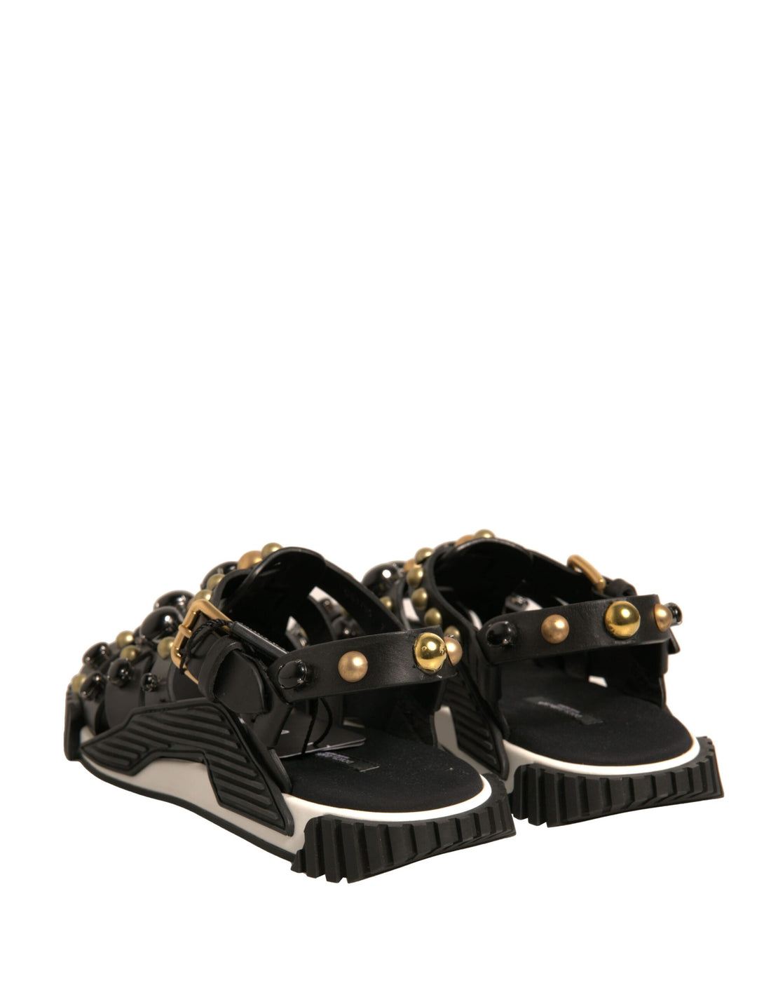 Dolce & Gabbana Black Leather Studded Slides Sandals Shoes