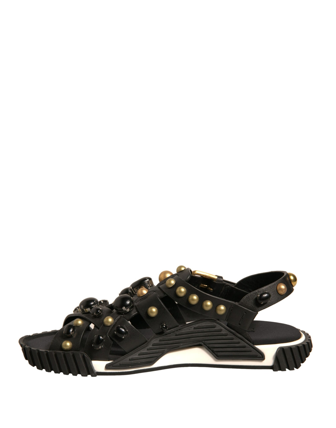 Dolce & Gabbana Black Leather Studded Slides Sandals Shoes