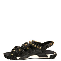 Dolce & Gabbana Black Leather Studded Slides Sandals Shoes