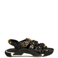 Dolce & Gabbana Black Leather Studded Slides Sandals Shoes