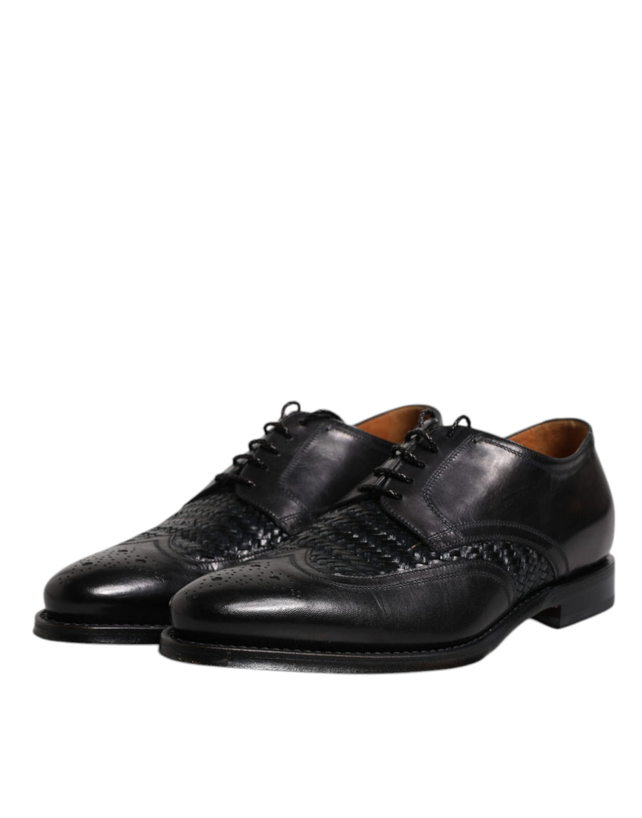 Dolce & Gabbana Black Leather Derby Wingtip Lace Up Formal Dress Shoes