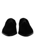 Dolce & Gabbana Black Velvet Cotton Lace Up Derby Shoes