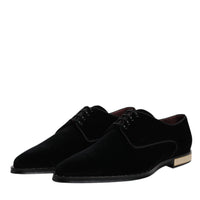 Dolce & Gabbana Black Velvet Cotton Lace Up Derby Shoes