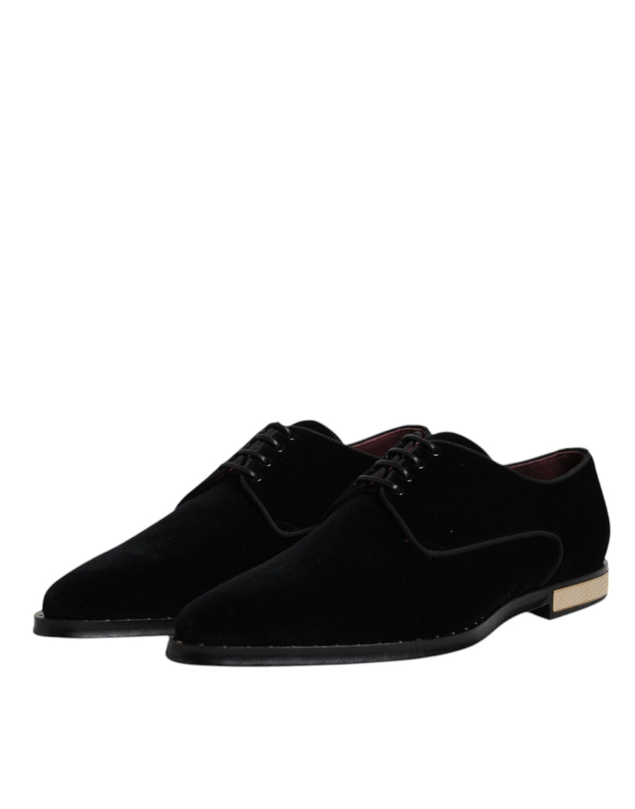 Dolce & Gabbana Black Velvet Cotton Lace Up Derby Shoes