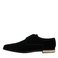 Dolce & Gabbana Black Velvet Cotton Lace Up Derby Shoes