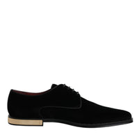 Dolce & Gabbana Black Velvet Cotton Lace Up Derby Shoes