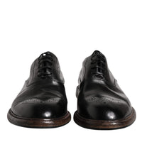 Dolce & Gabbana Black Leather Lace Up Men Derby Formal Shoes