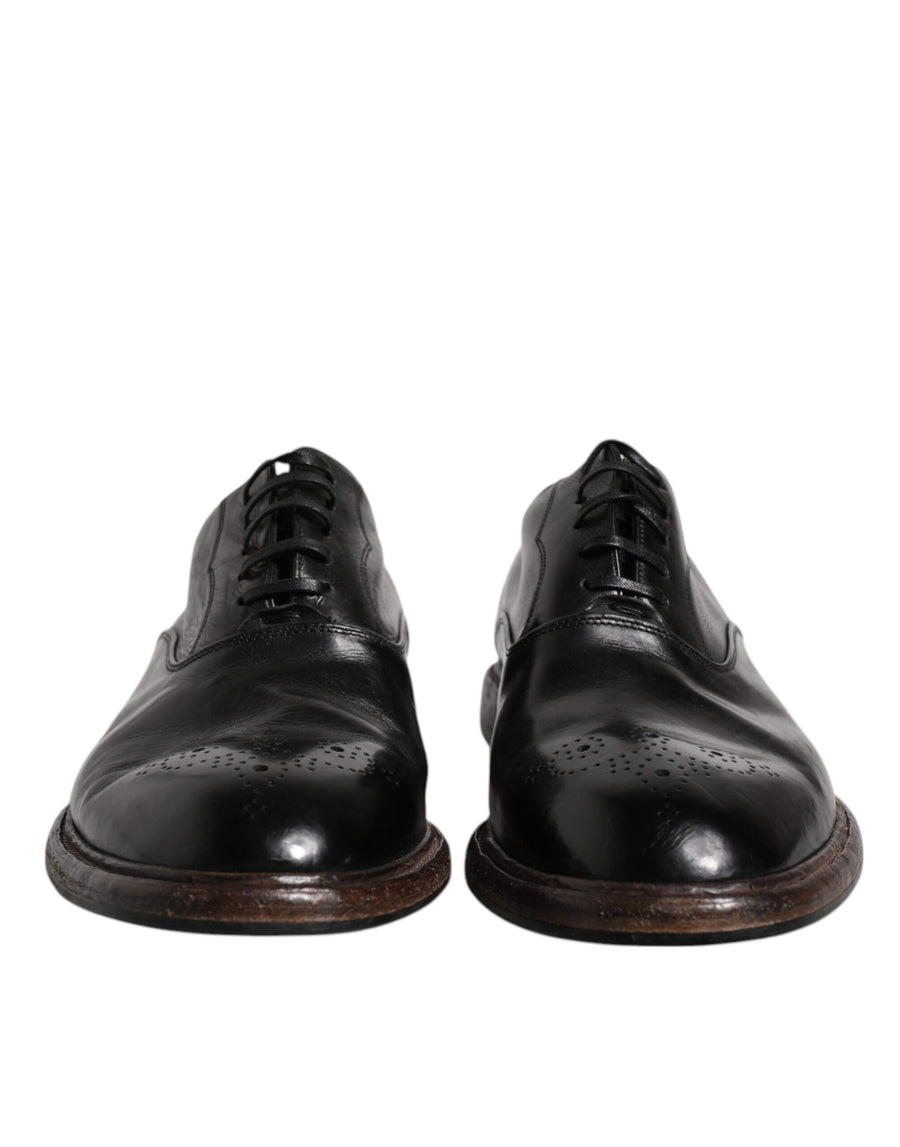 Dolce & Gabbana Black Leather Lace Up Men Derby Formal Shoes