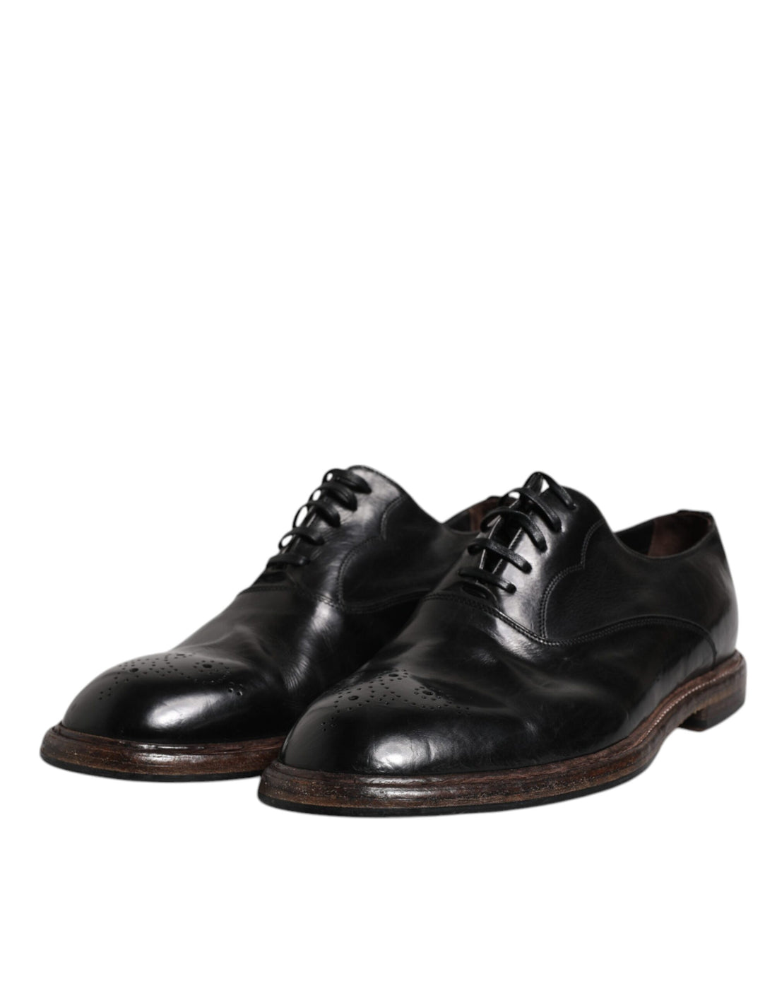 Dolce & Gabbana Black Leather Lace Up Men Derby Formal Shoes