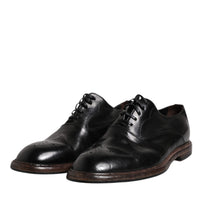 Dolce & Gabbana Black Leather Lace Up Men Derby Formal Shoes