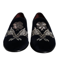 Dolce & Gabbana Black Velvet Floral Gun Loafers Dress Shoes