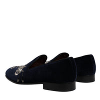 Dolce & Gabbana Black Velvet Floral Gun Loafers Dress Shoes