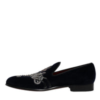 Dolce & Gabbana Black Velvet Floral Gun Loafers Dress Shoes