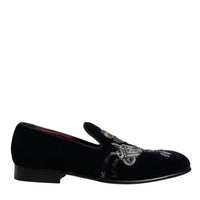 Dolce & Gabbana Black Velvet Floral Gun Loafers Dress Shoes